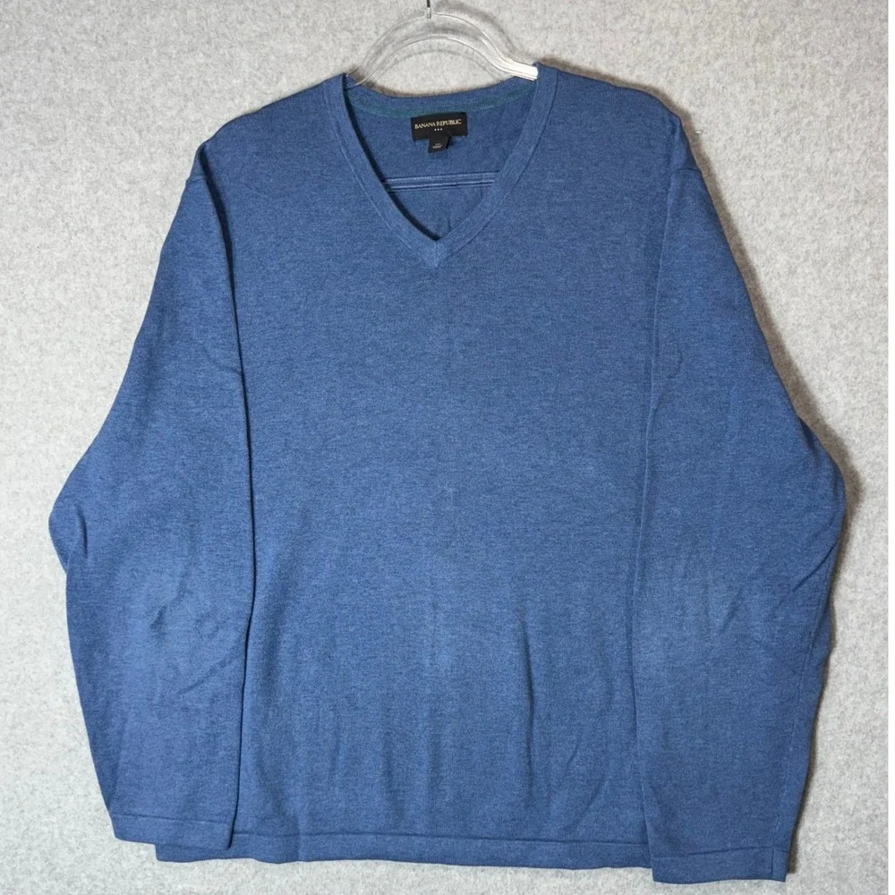 Banana Republic‎ V-Neck Sweater Long Sleeves Pullover 100% Cotton Men's Blue XXL